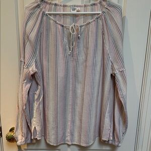 GAP sz L Women's Multicolor Striped Blouse - ivory w pinks neutrals